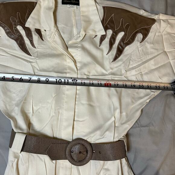 VNTG Positive Influence Cream/Brown Western Style Belted Short Sleeve Dress- S - Picture 6 of 14